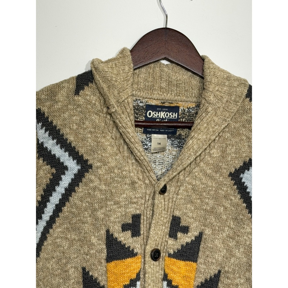 OshKosh Bgosh Vintage Southwestern Cardigan Tan Yellow Geometric Kids Size 14 - Picture 4 of 10